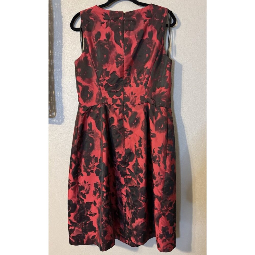 Talbots A Line Dress 14 Red Black Rose Pockets Sleeveless Career Church Party - Picture 9 of 13